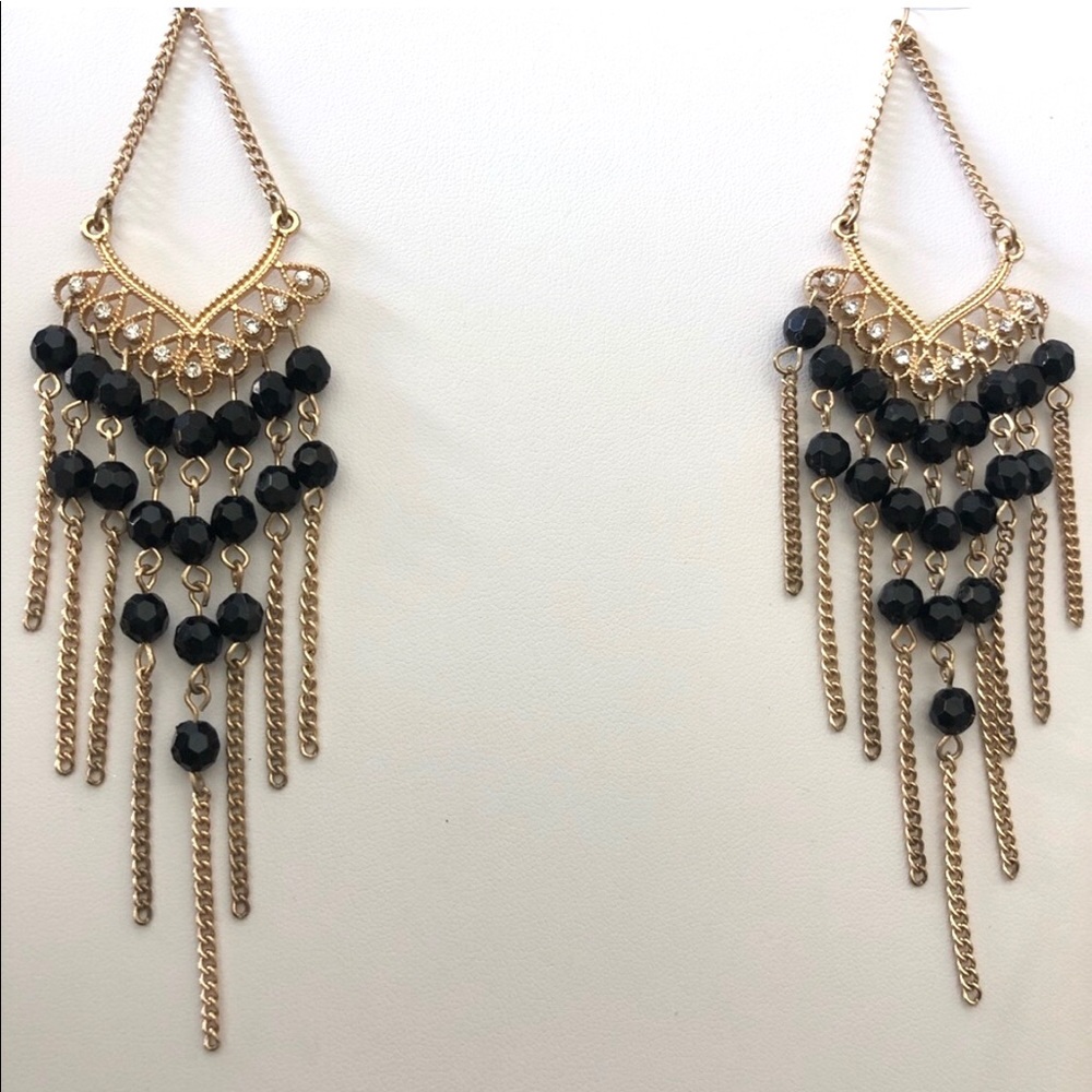 Chain and Bead Chandelier Earrings